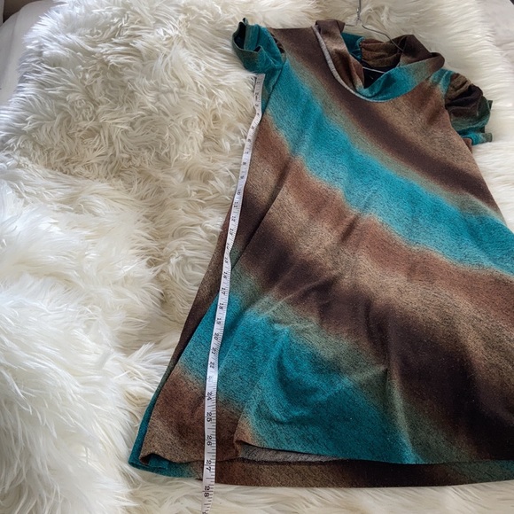 Signature by Bobbi Bee brown blue sweater cowl neck midi short sleeved dress - Picture 14 of 17